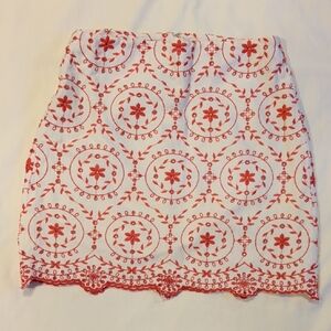 LOFT Red and White Embroidered Mini Skirt